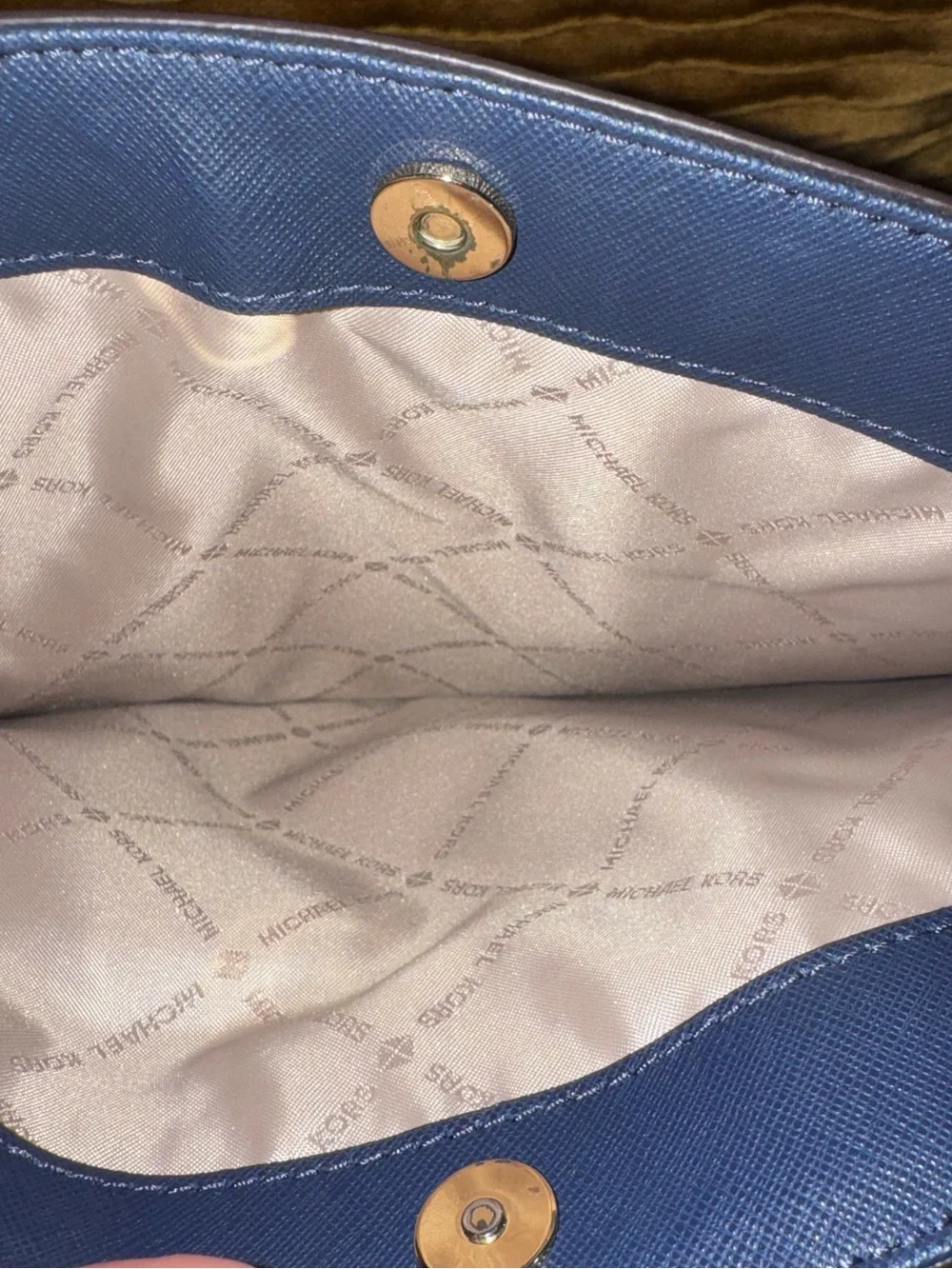 Michael Kors Navy Saffiano Satchel with Gold Hardware